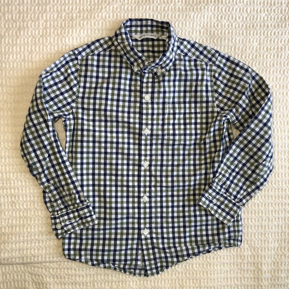 Janie and Jack Boys' Navy, Green & White Plaid Button-Down Shirt Size 5T